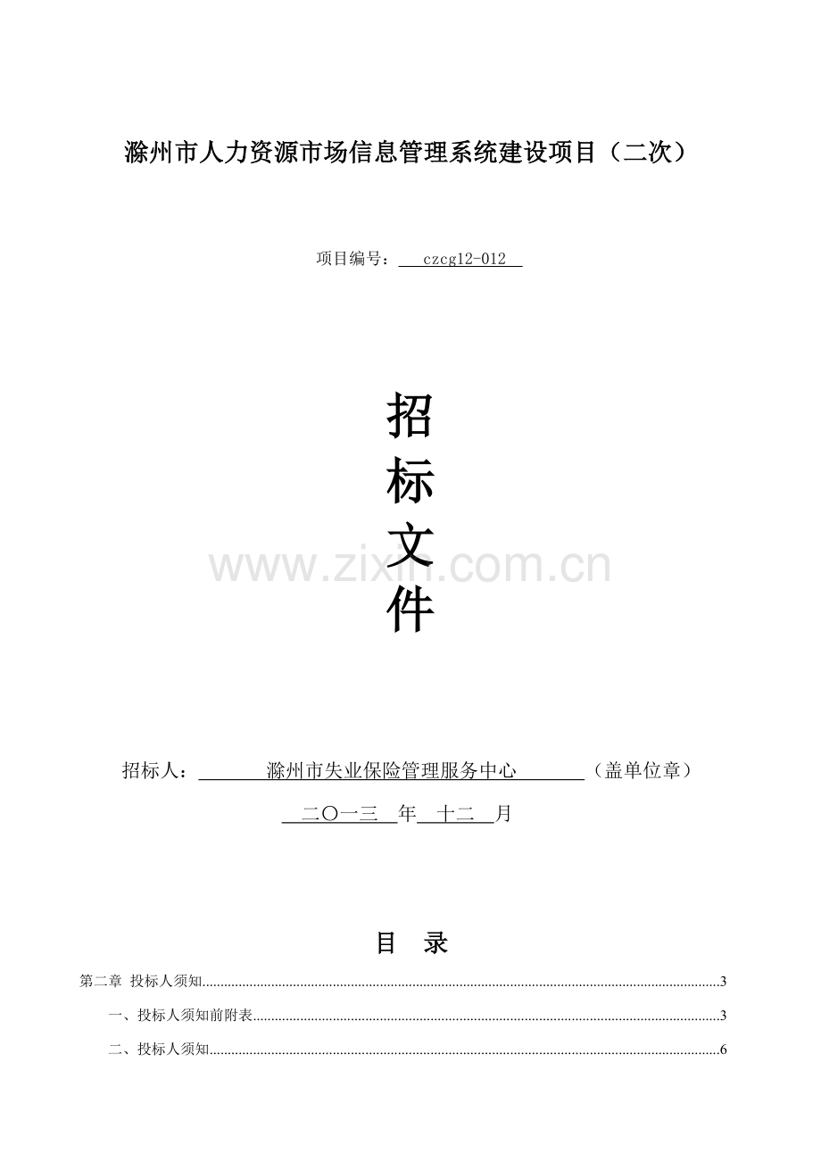 人力资源市场信息管理系统建设项目招标文件模板.doc_第1页