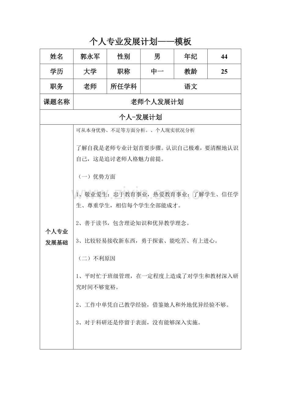 个人专业发展规划方案模板.doc_第1页