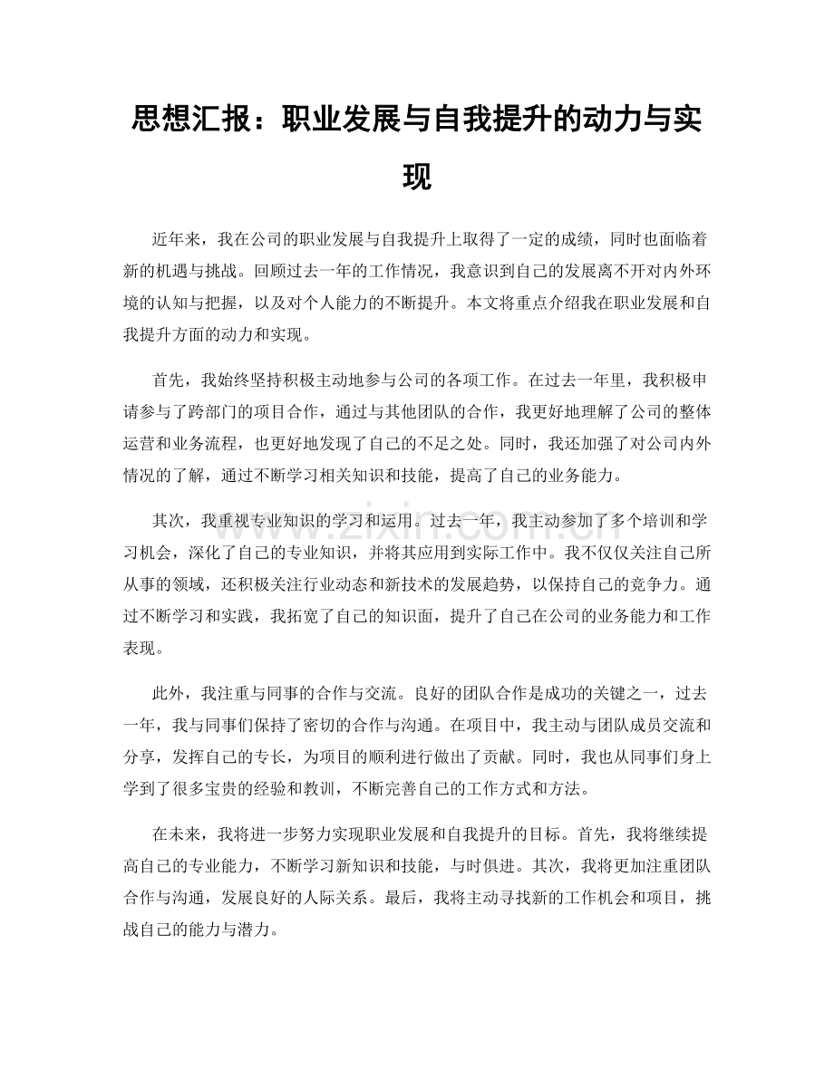 思想汇报：职业发展与自我提升的动力与实现.docx_第1页