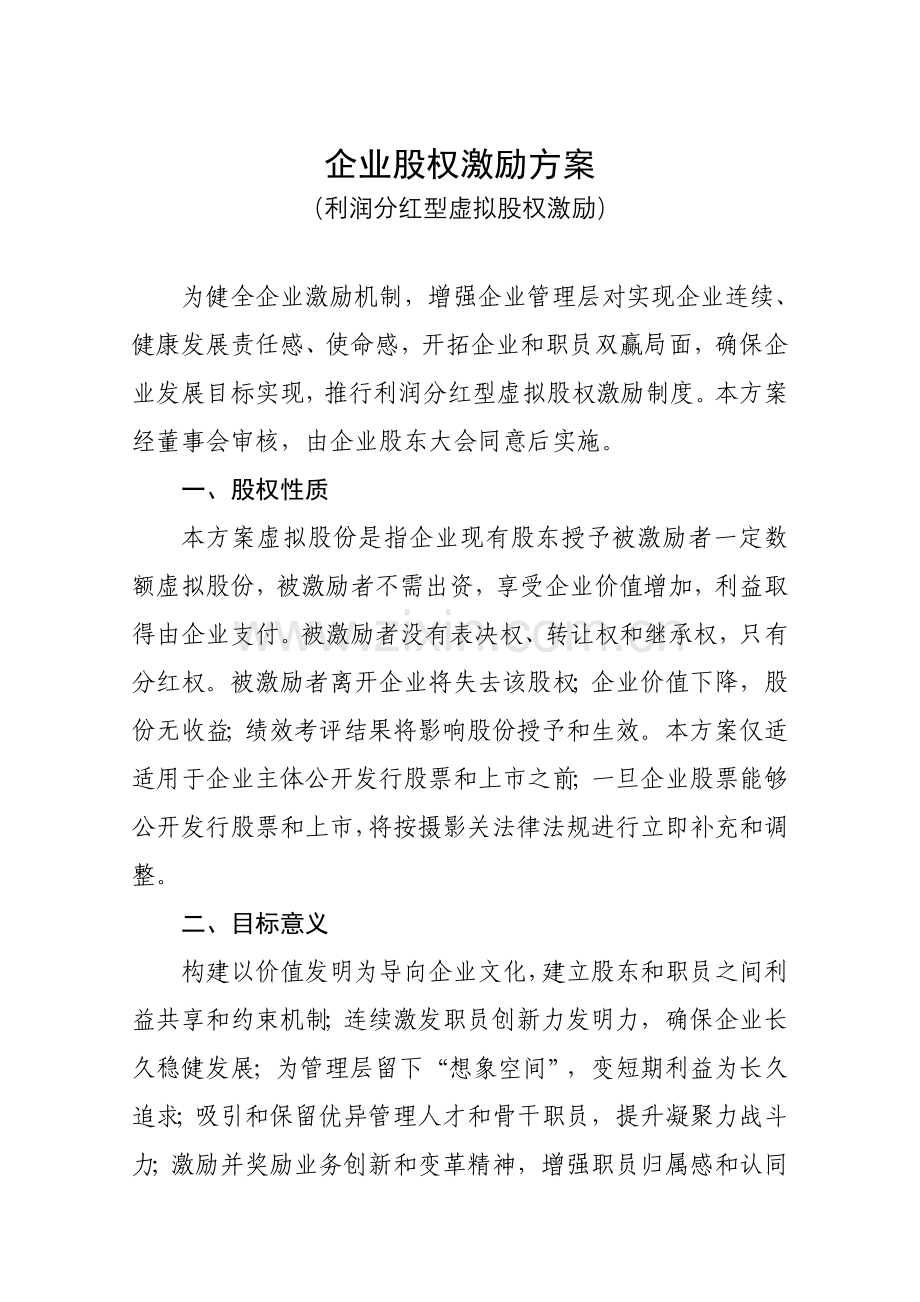 创业公司股权激励专项方案利润分红型.doc_第1页