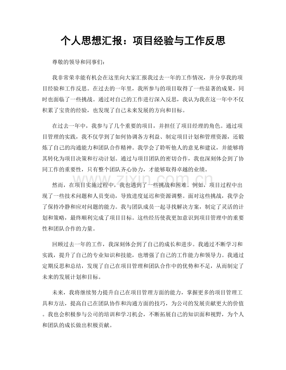 个人思想汇报：项目经验与工作反思.docx_第1页