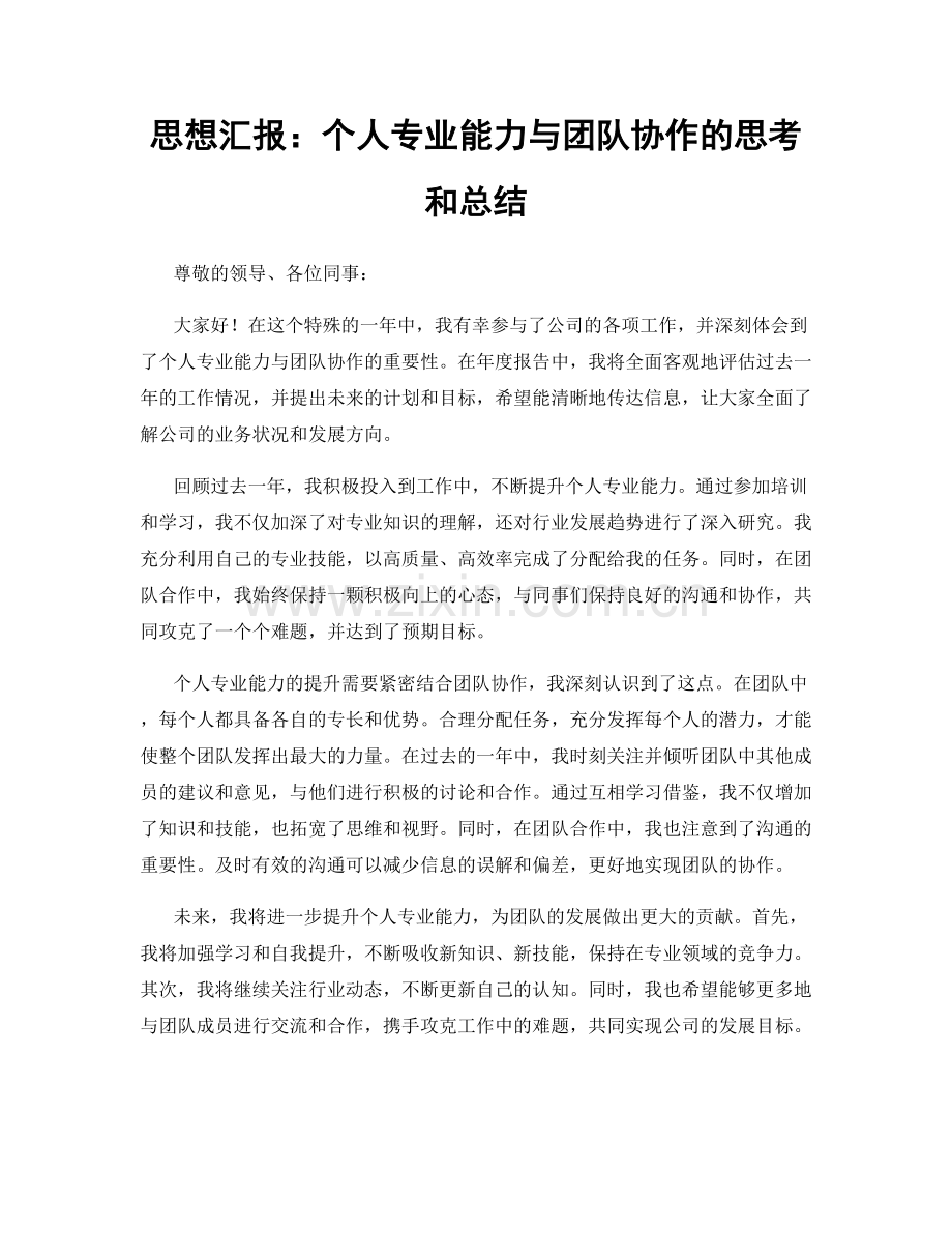 思想汇报：个人专业能力与团队协作的思考和总结.docx_第1页