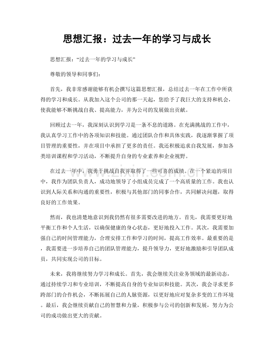 思想汇报：过去一年的学习与成长.docx_第1页