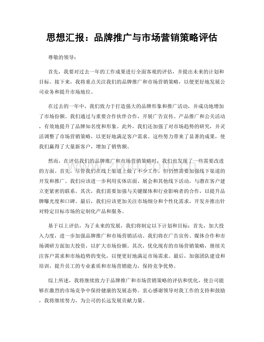 思想汇报：品牌推广与市场营销策略评估.docx_第1页