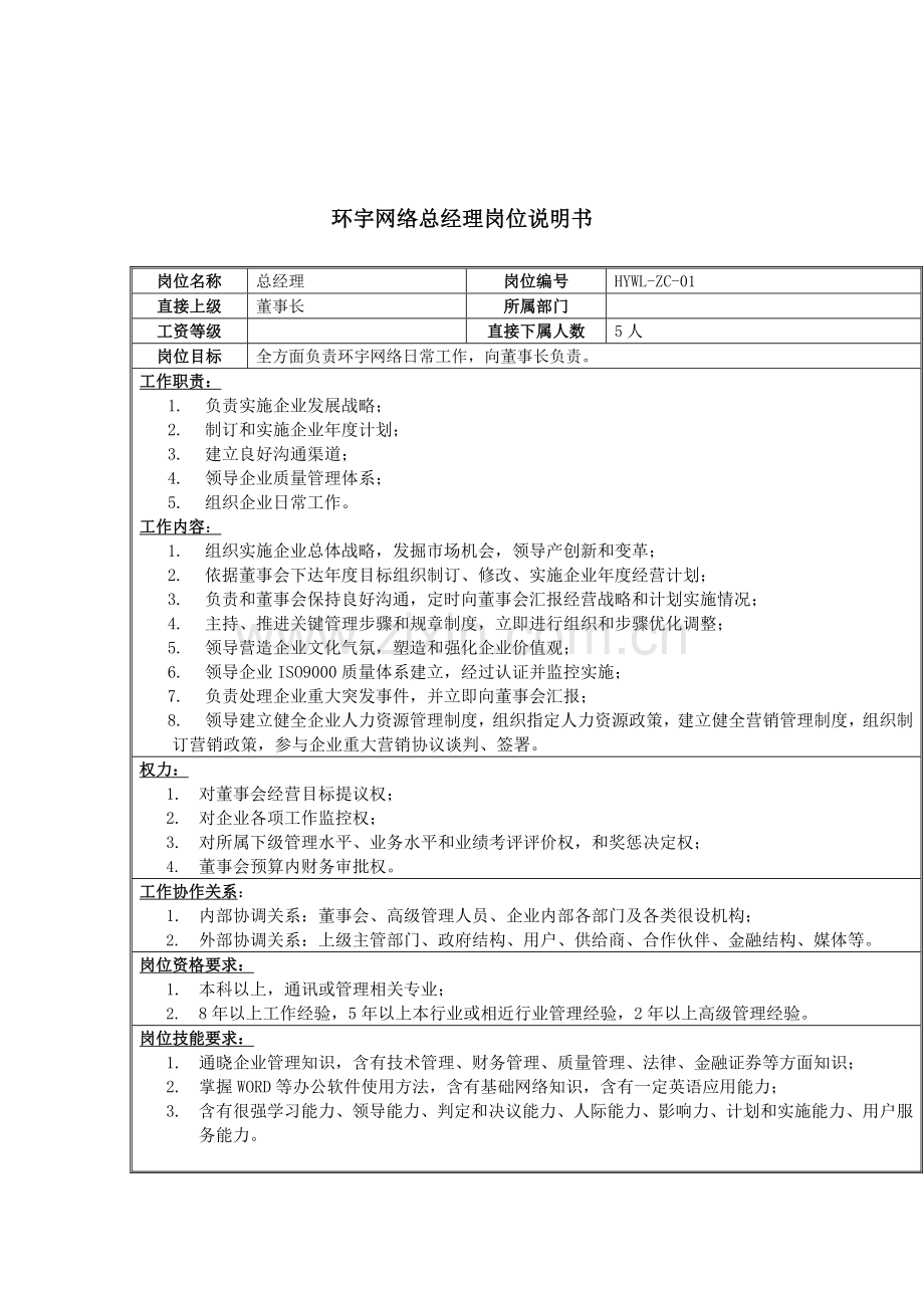 网络公司总经理岗位职责样本.doc_第1页