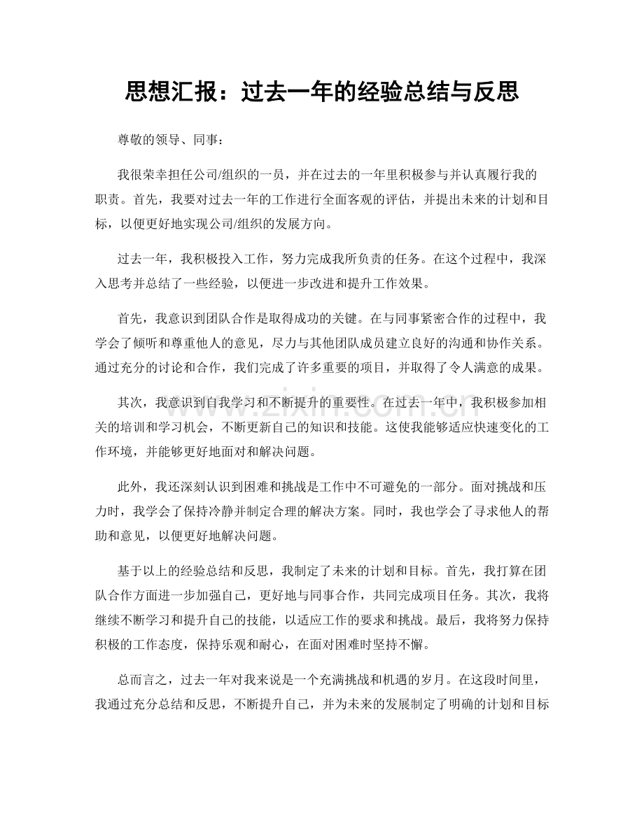 思想汇报：过去一年的经验总结与反思.docx_第1页