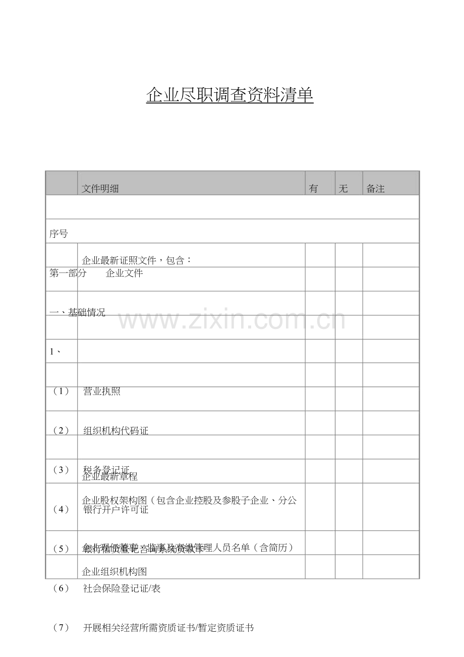 企业尽职专项调查资料清单.doc_第1页