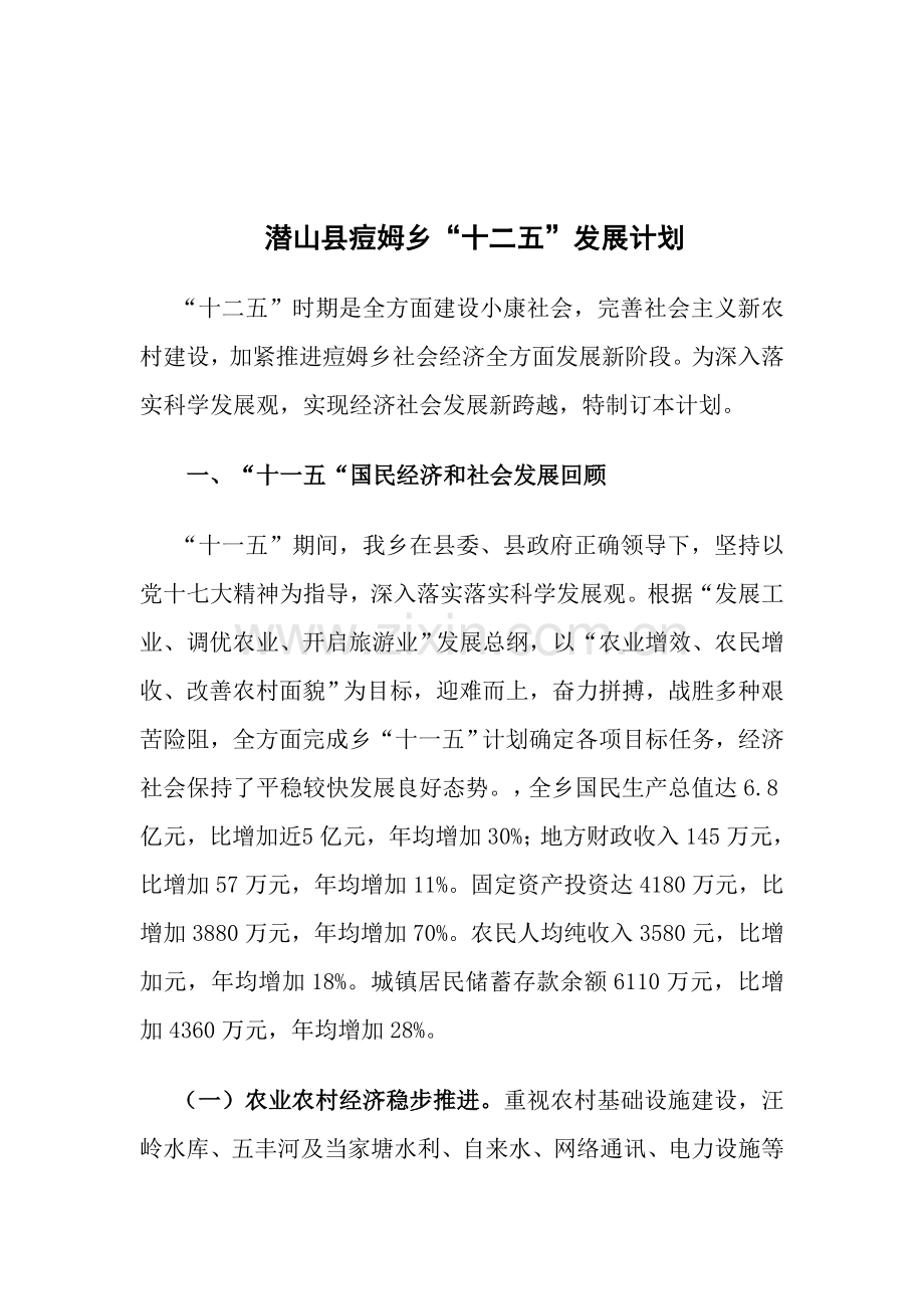 潜山县痘姆乡十二五发展综合规划.doc_第1页