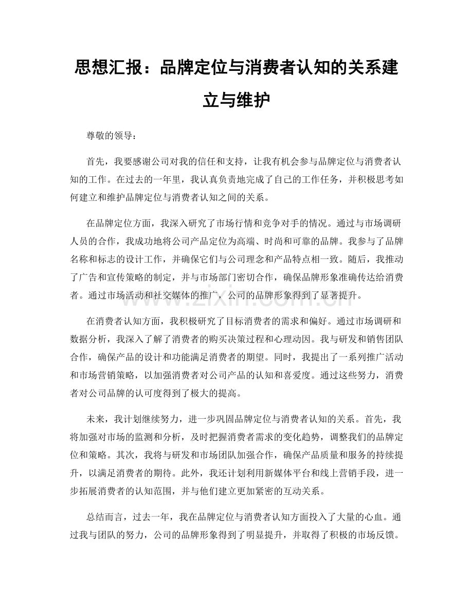 思想汇报：品牌定位与消费者认知的关系建立与维护.docx_第1页