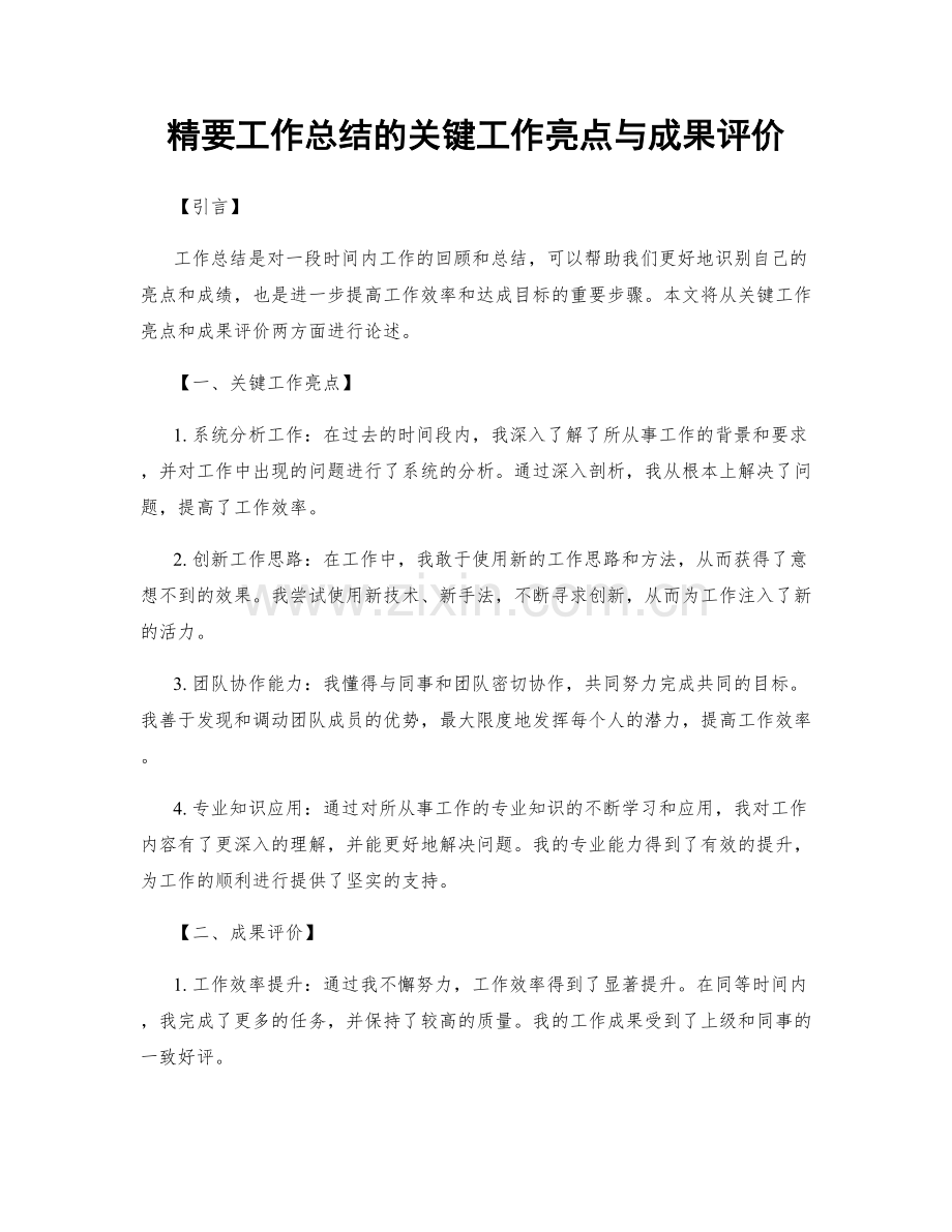 精要工作总结的关键工作亮点与成果评价.docx_第1页