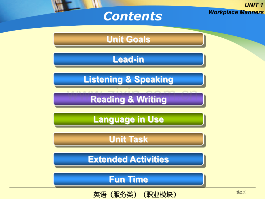 英语服务类职业模块unit1市公开课一等奖百校联赛获奖课件.pptx_第2页
