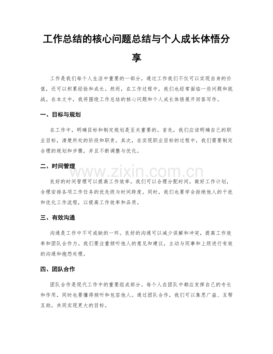 工作总结的核心问题总结与个人成长体悟分享.docx_第1页