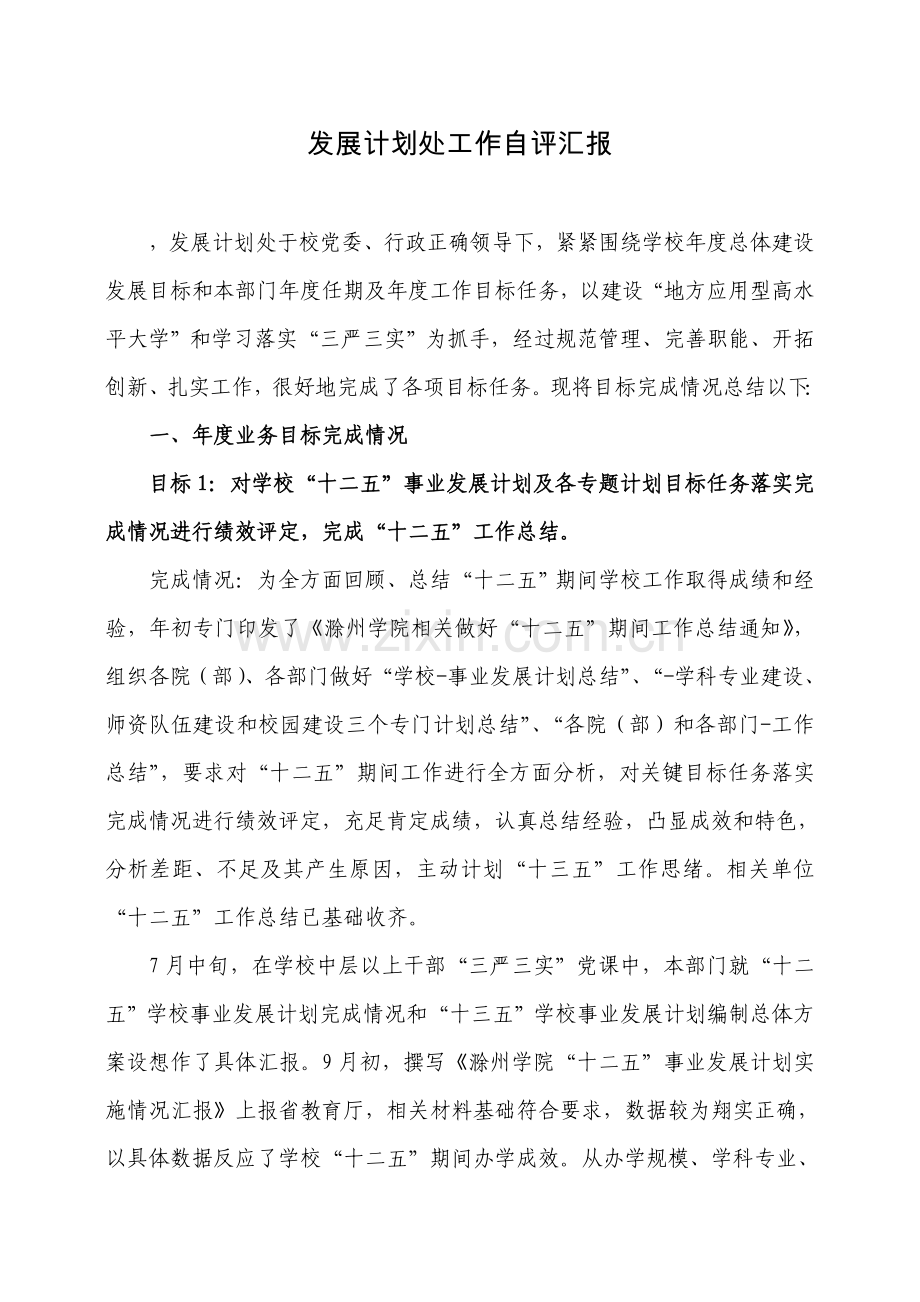 滁州学院发展综合规划处工作自评分析报告.docx_第1页