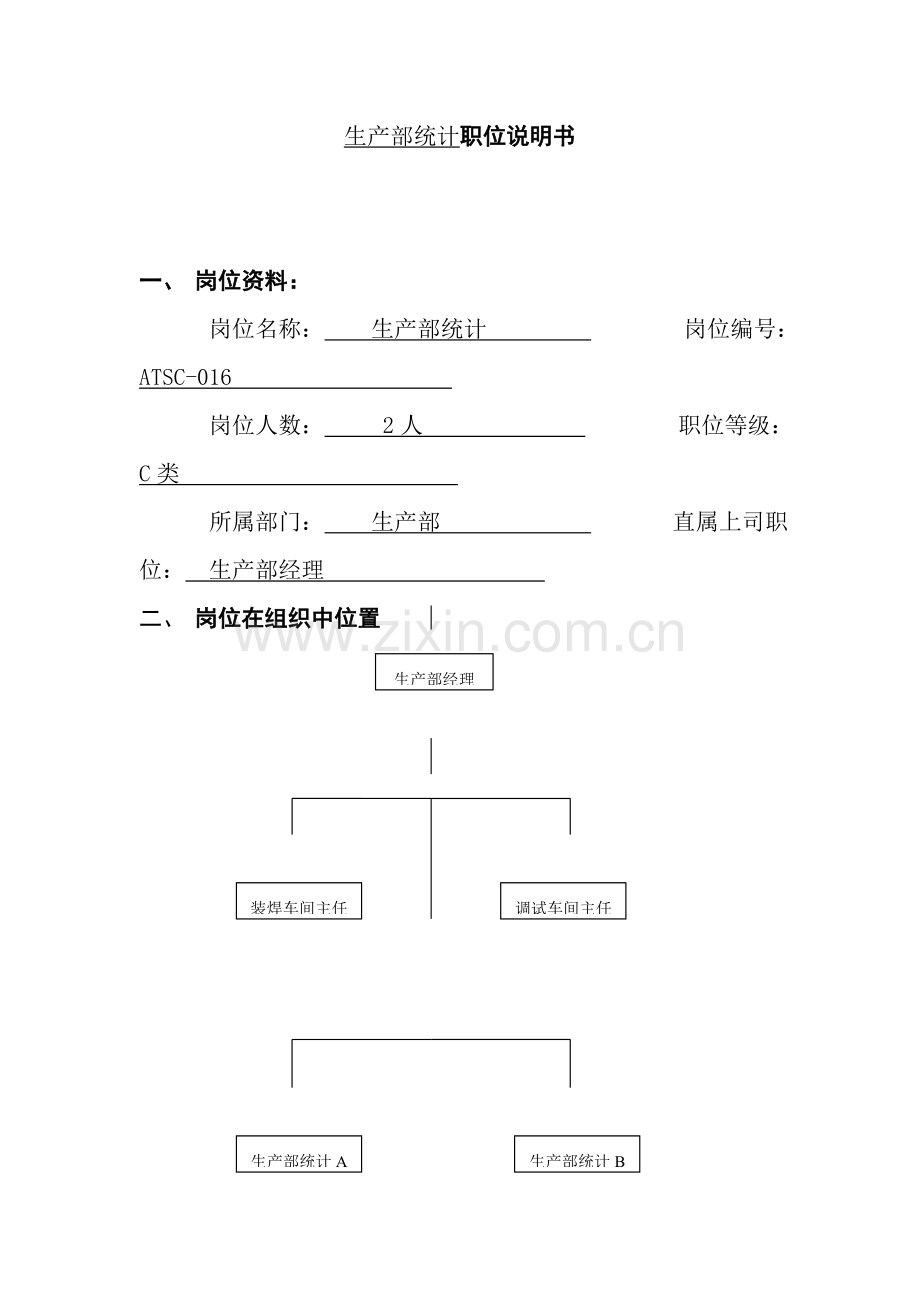 生产部统计职位说明书模板样本.doc_第1页