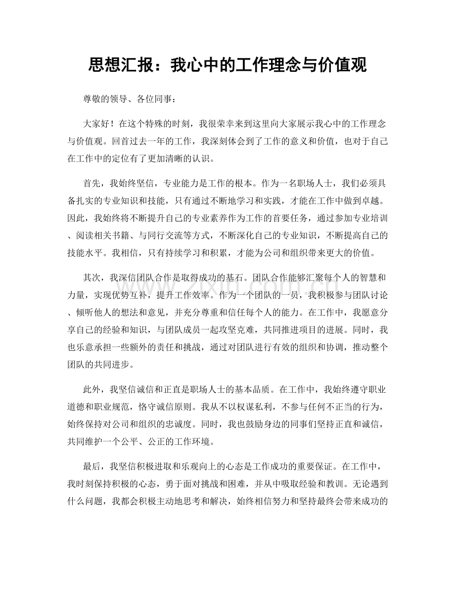 思想汇报：我心中的工作理念与价值观.docx_第1页