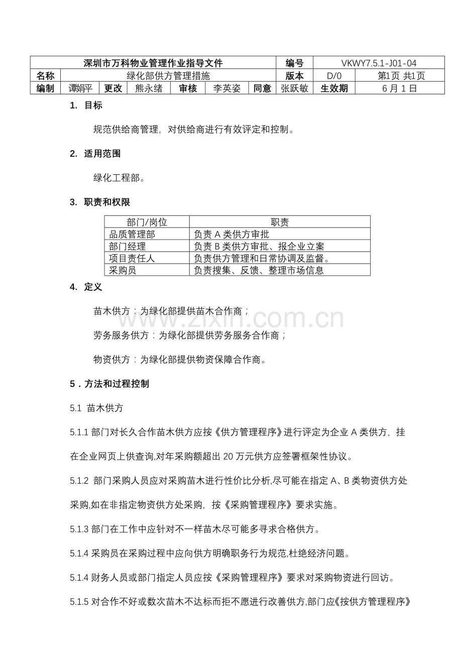 绿化部供方管理制度样本.doc_第1页