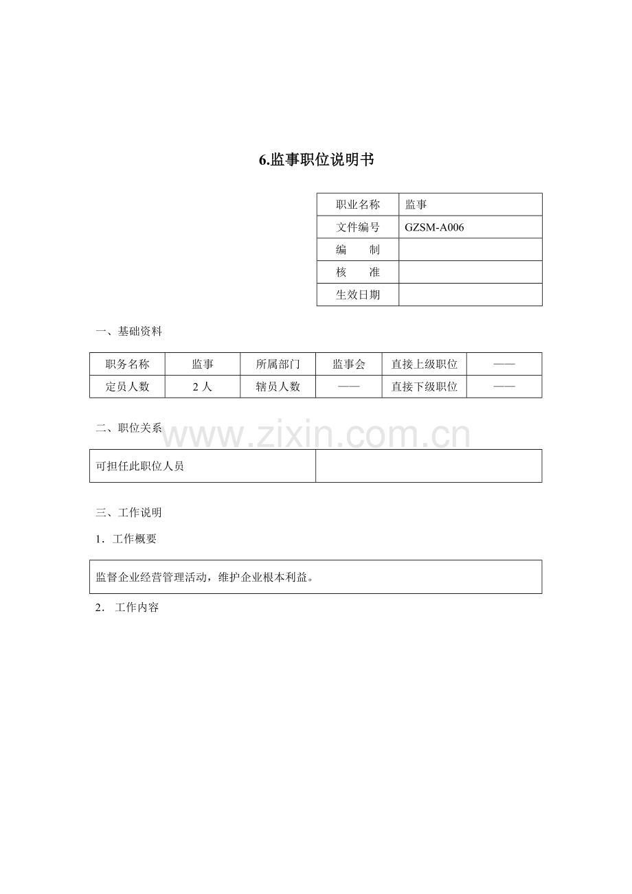 监事会监事岗位职责样本.doc_第1页