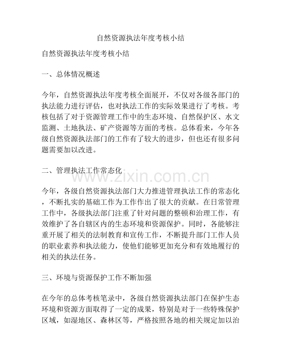 自然资源执法年度考核小结.docx_第1页