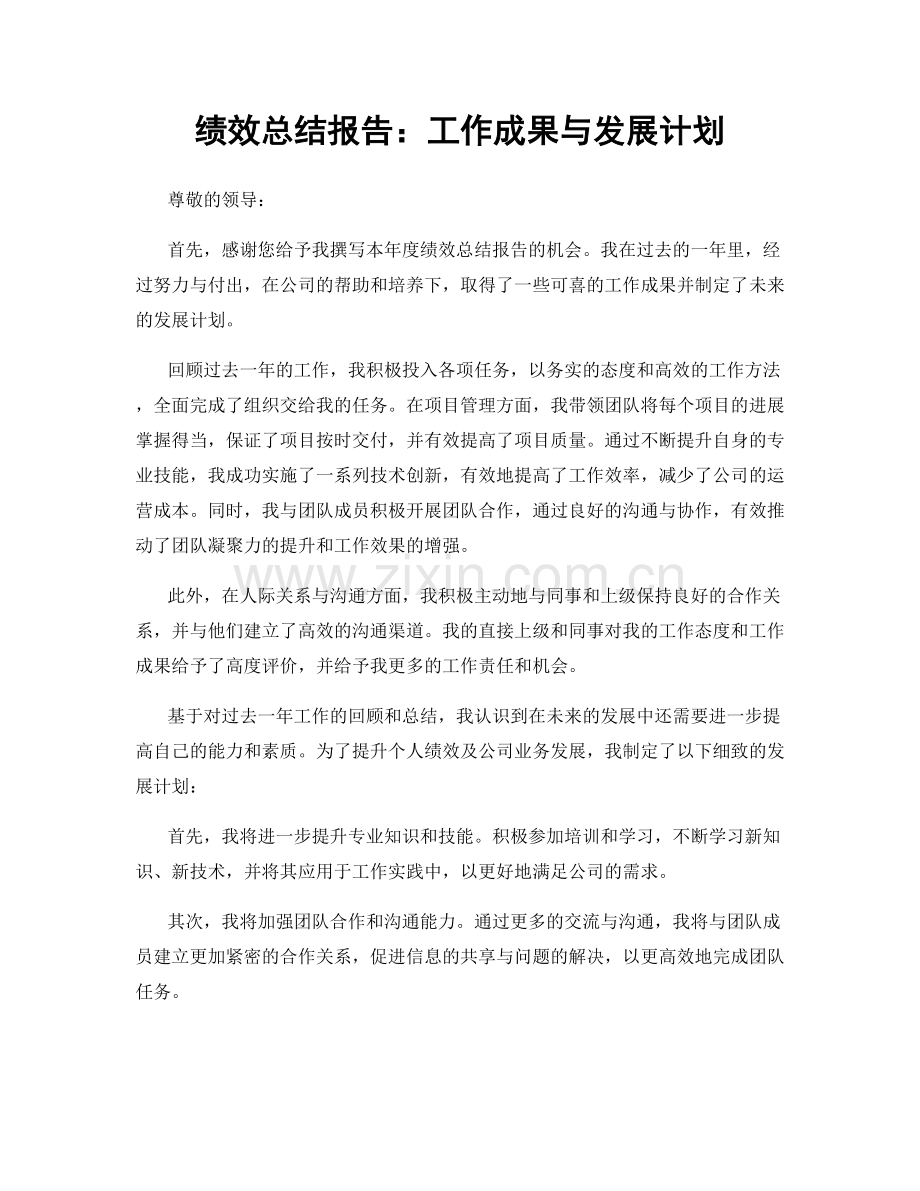 绩效总结报告：工作成果与发展计划.docx_第1页