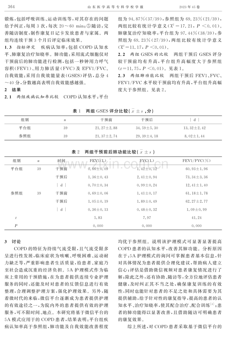 基于微信平台的5A护理模式对COPD患者肺功能及自我效能的影响.pdf_第2页