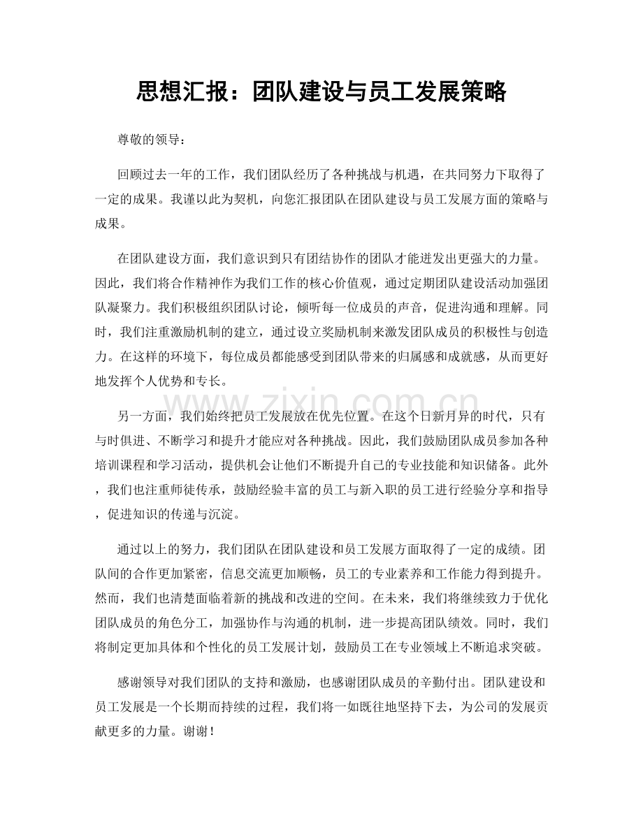 思想汇报：团队建设与员工发展策略.docx_第1页