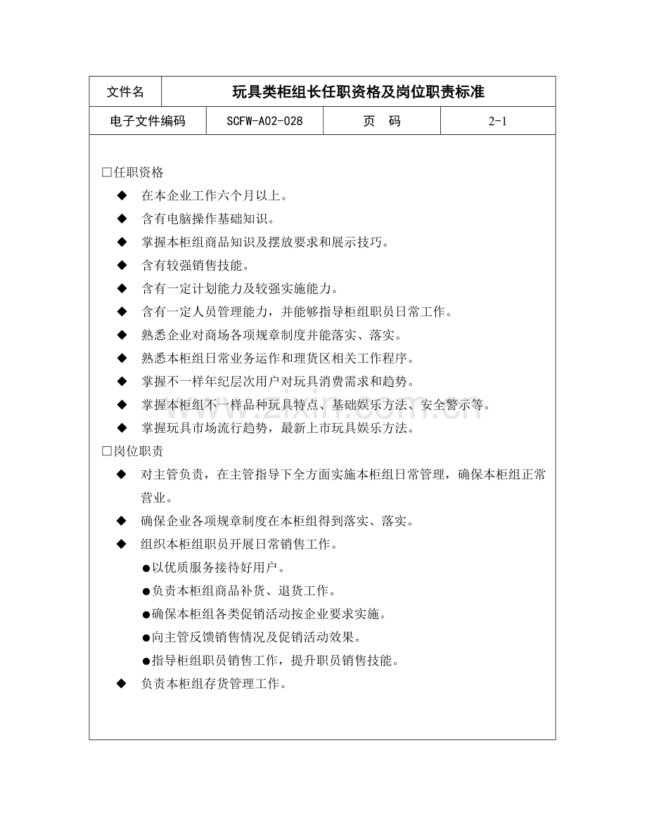 玩具类柜组长的岗位职责样本.doc_第1页