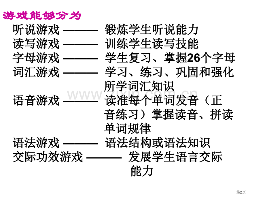 浅谈游戏活动在英语教学中的运用市公开课一等奖百校联赛特等奖课件.pptx_第2页