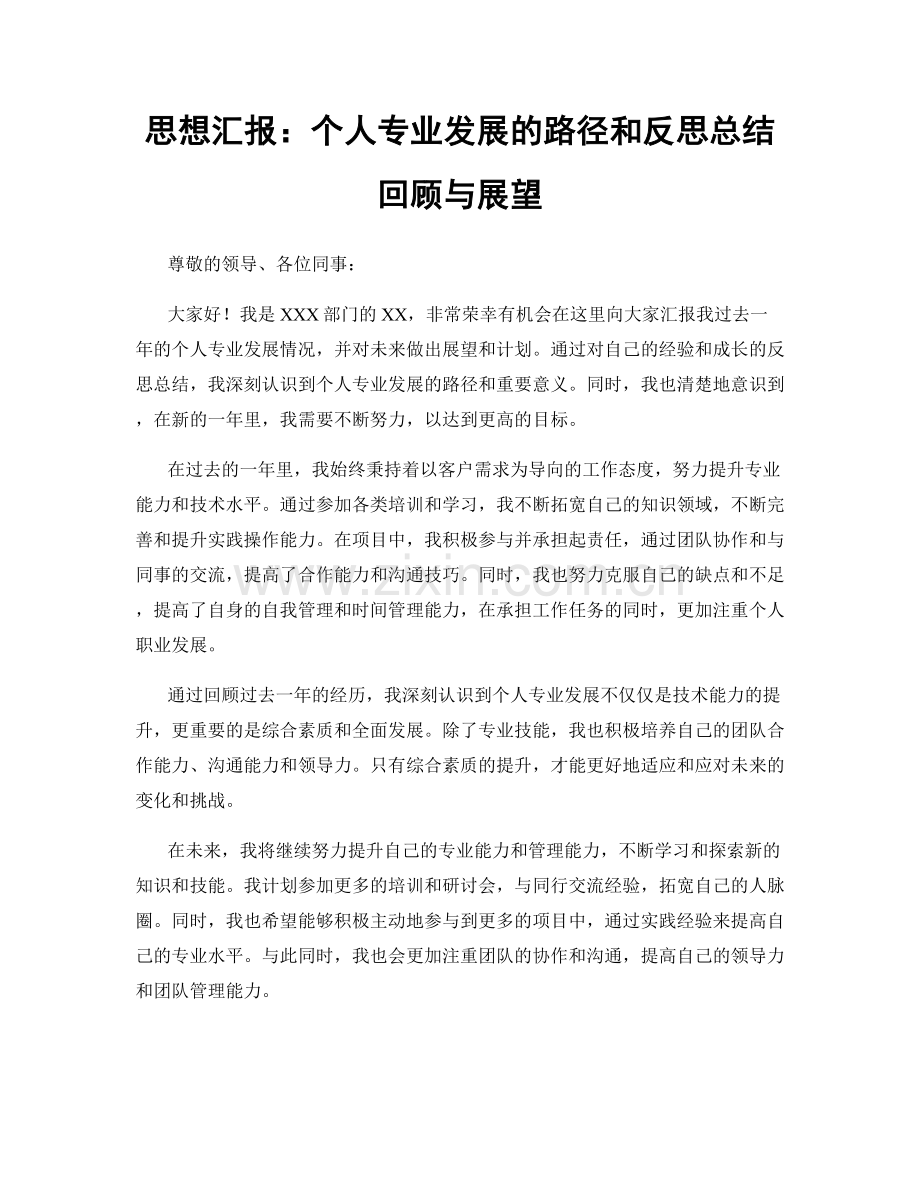 思想汇报：个人专业发展的路径和反思总结回顾与展望.docx_第1页