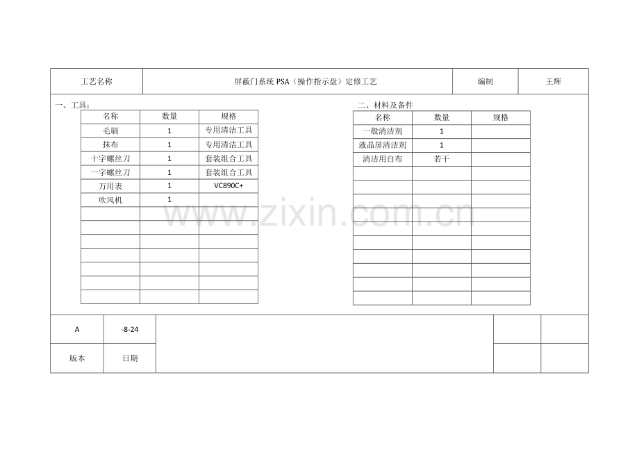 屏蔽门维修工艺模板.doc_第1页