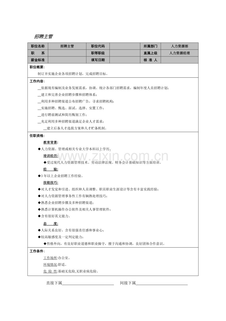 招聘主管岗位说明书样本.doc_第1页