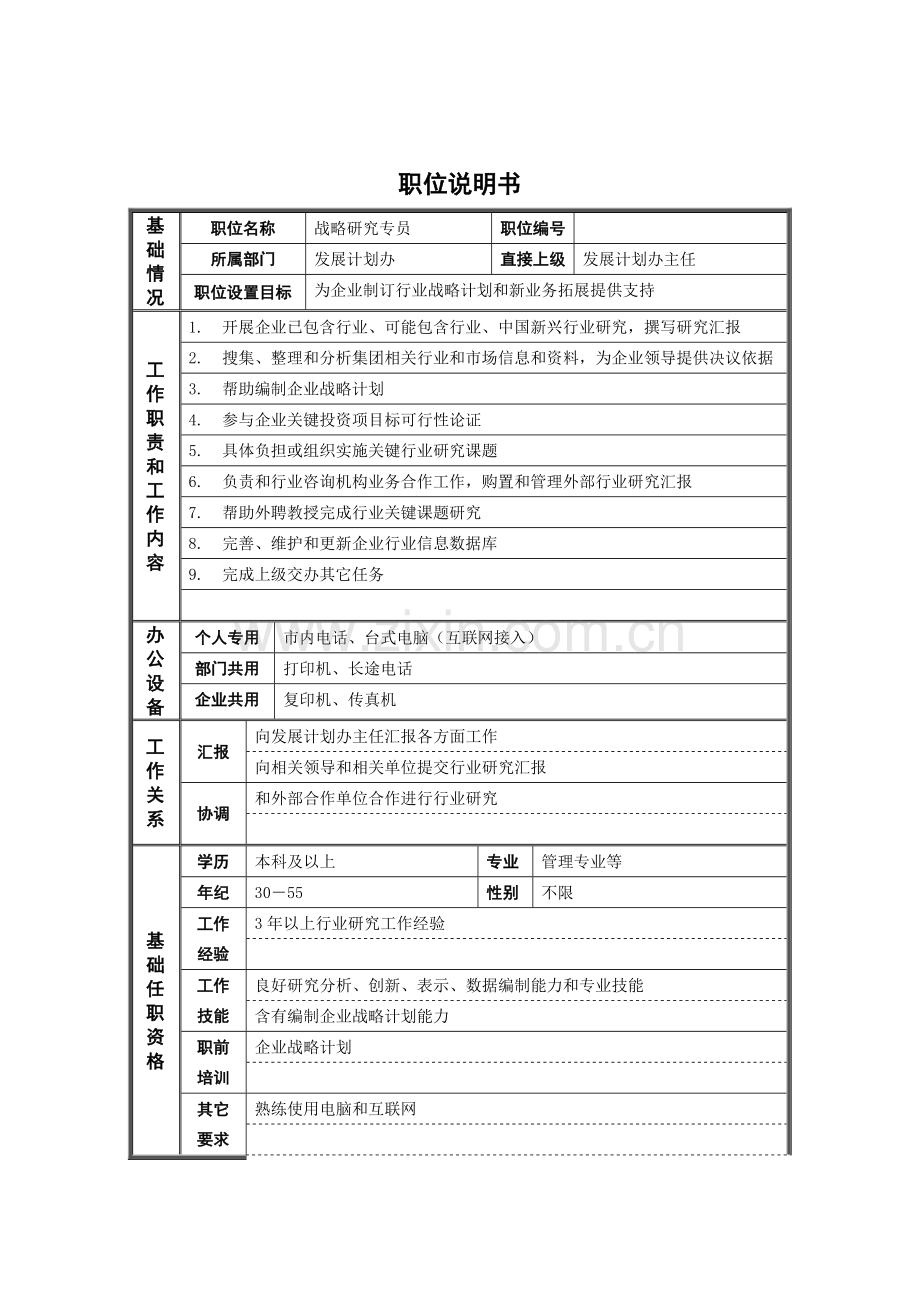 战略研究专员岗位职责说明样本.doc_第1页