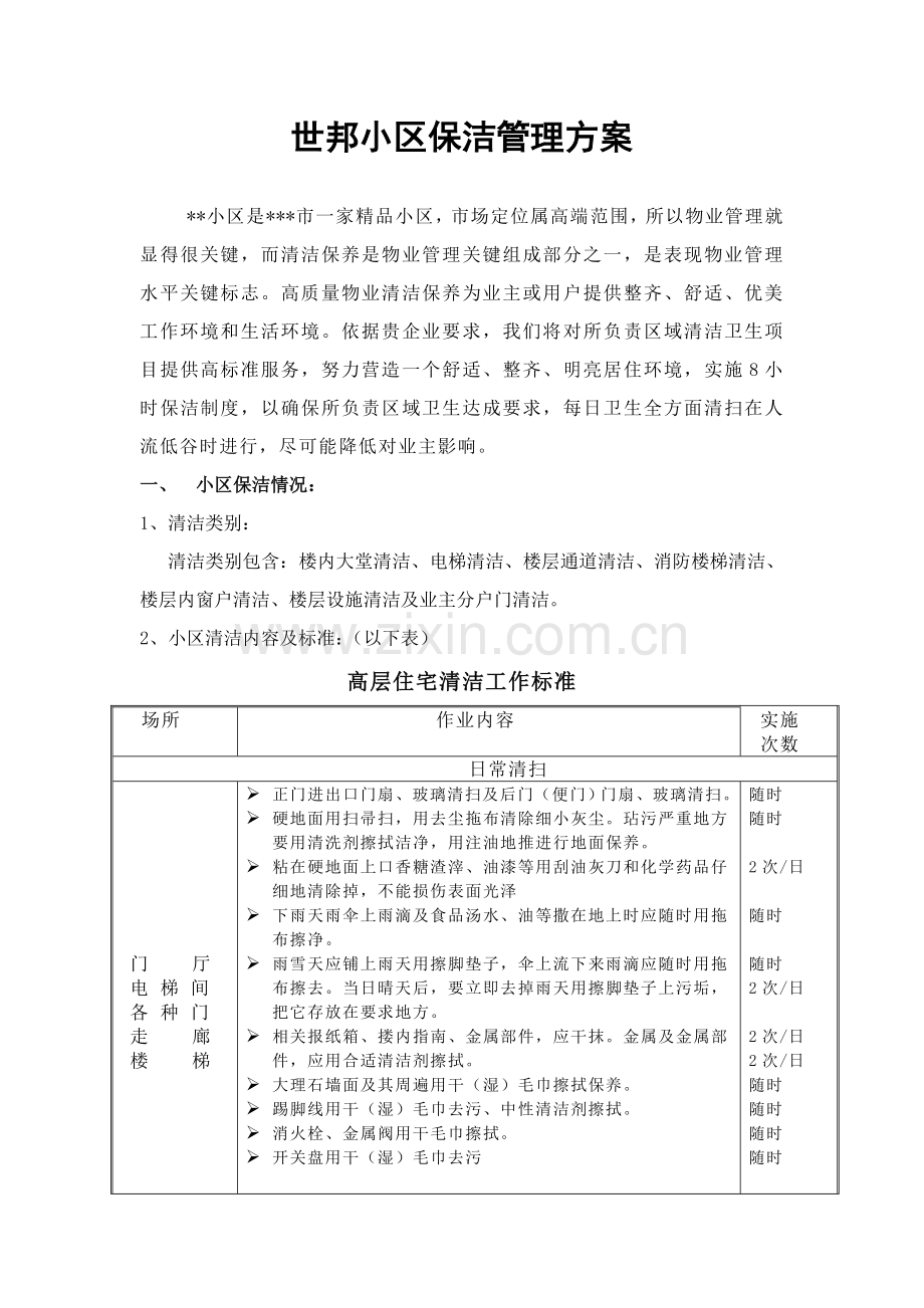 小区保洁管理专业方案.doc_第1页