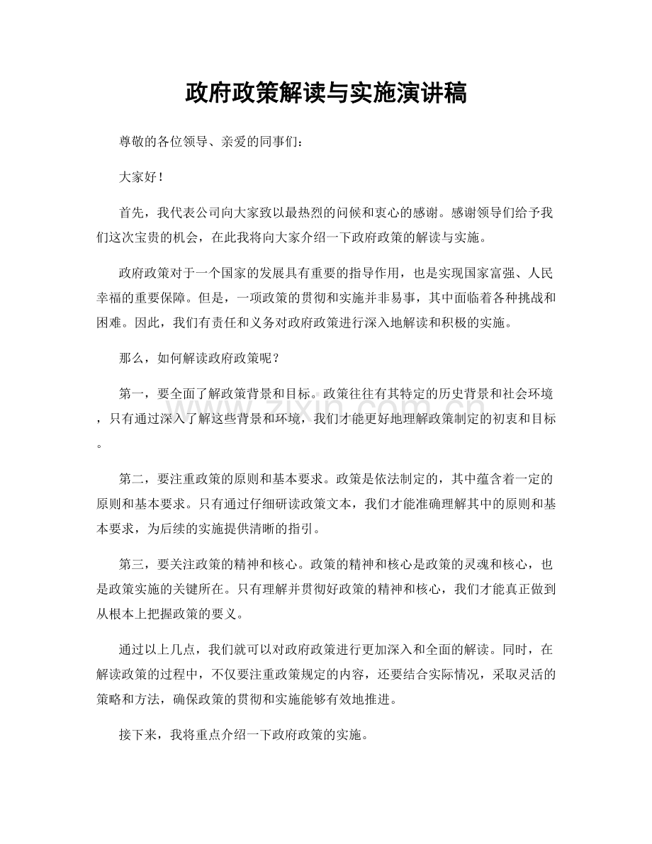 政府政策解读与实施演讲稿.docx_第1页