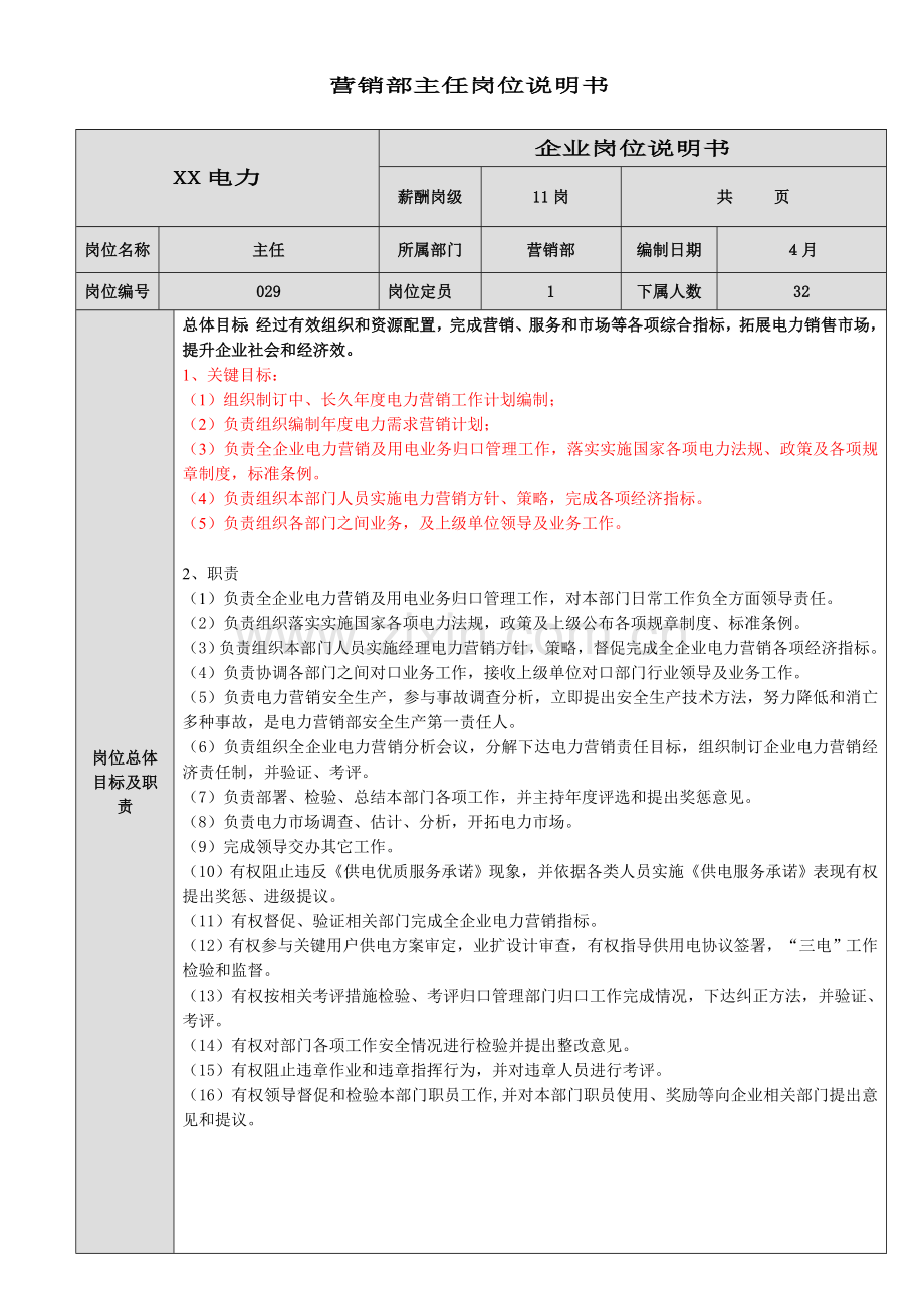 电力公司营销部岗位说明指导书.doc_第1页