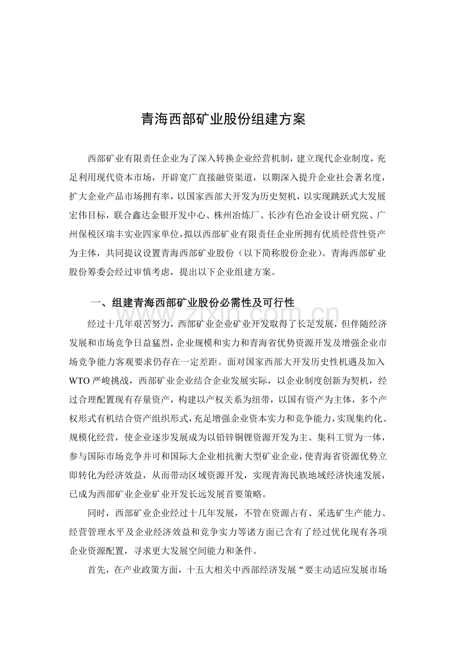 矿业股份公司组建方案研讨样本.doc_第1页