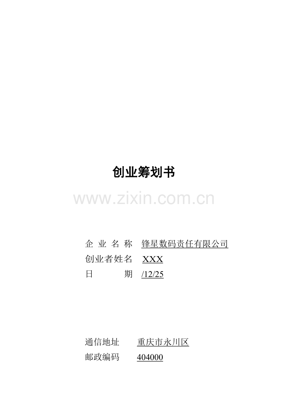 数码公司创业综合计划书.docx_第1页