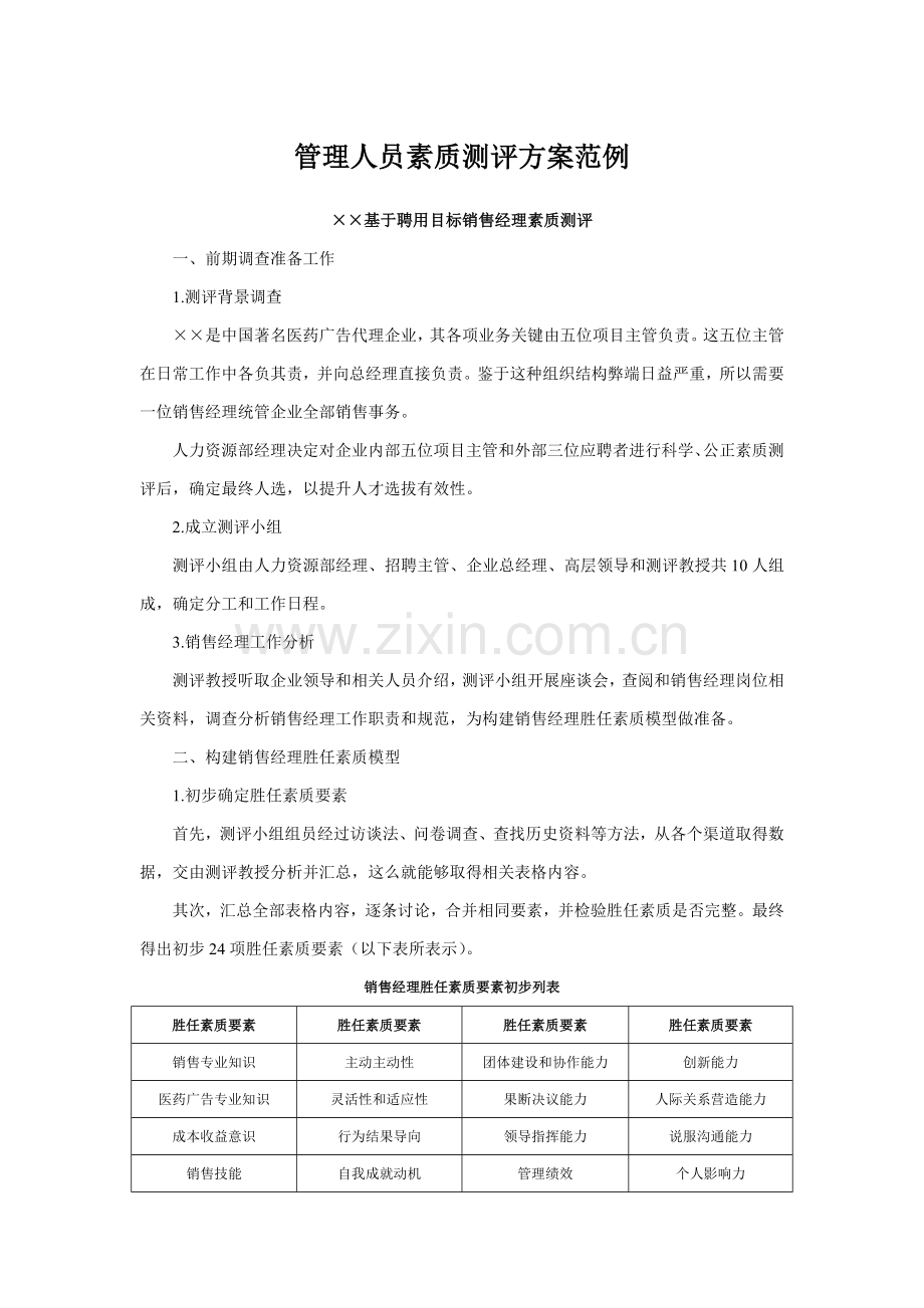 管理人员素质测评专项方案范例.doc_第1页