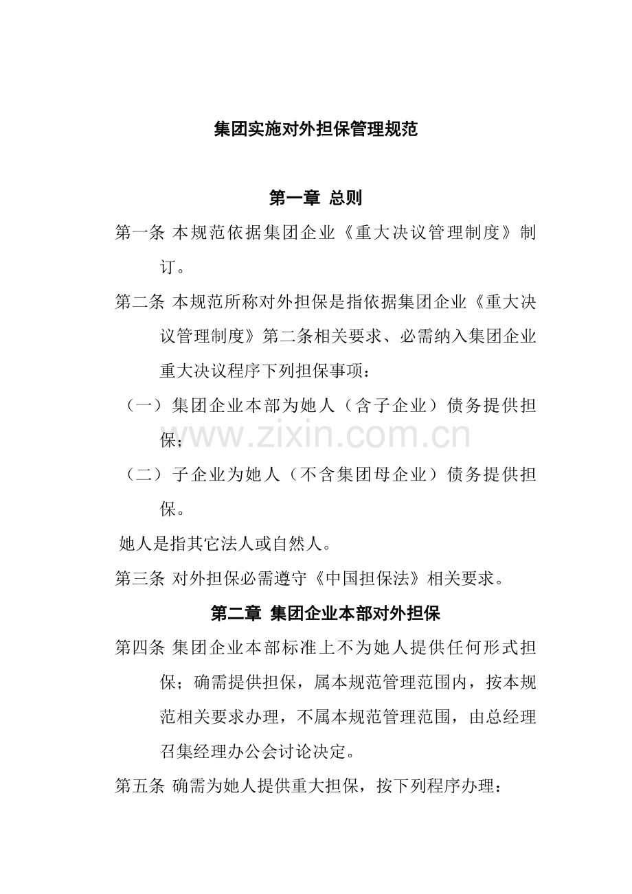 集团实施对外担保的管理制度模板样本.doc_第1页