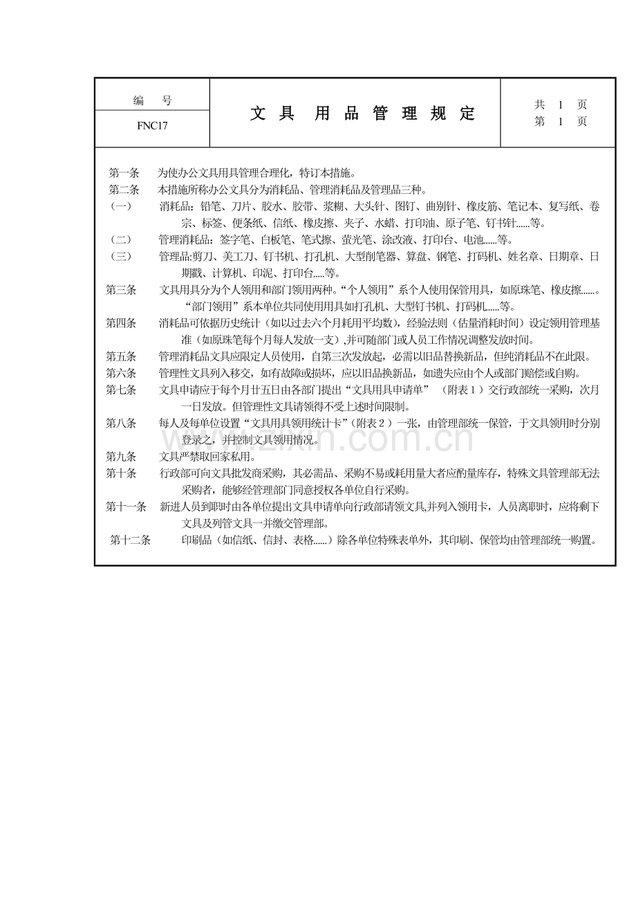 文具用品管理规定样本.doc_第1页