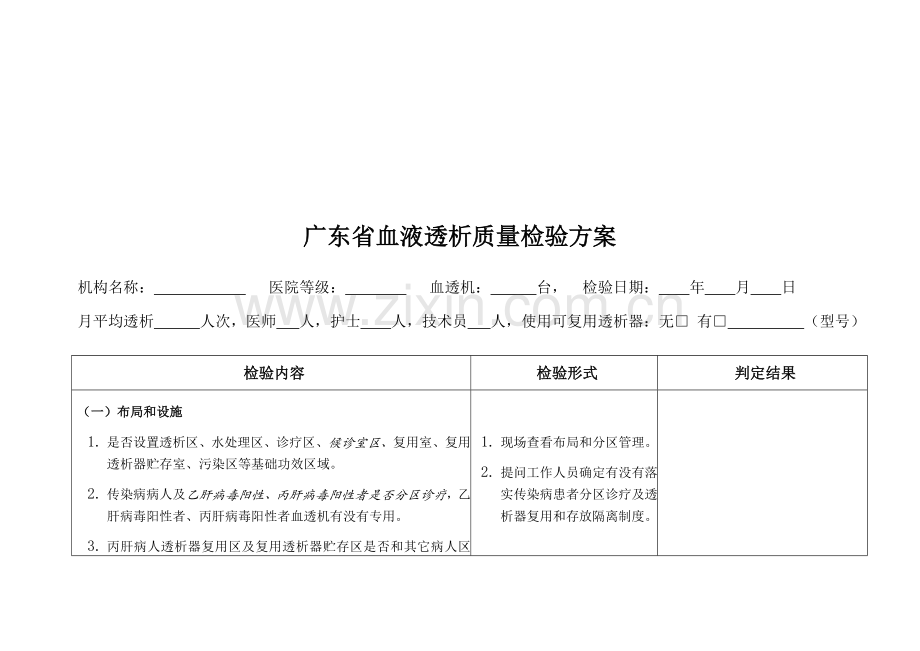 血液透析质量检查方案样本.doc_第1页