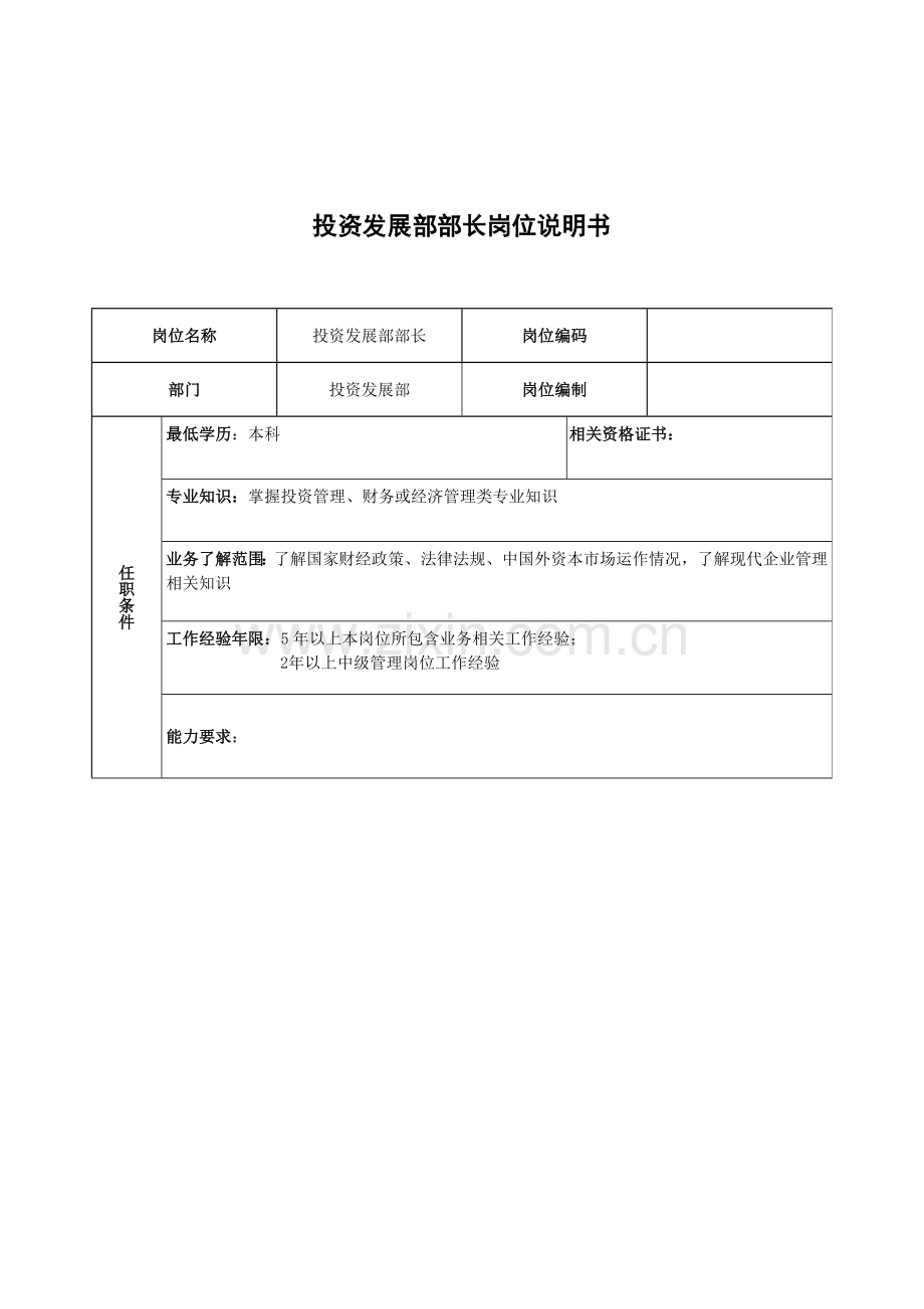 投资发展部部长岗位职责样本.doc_第1页