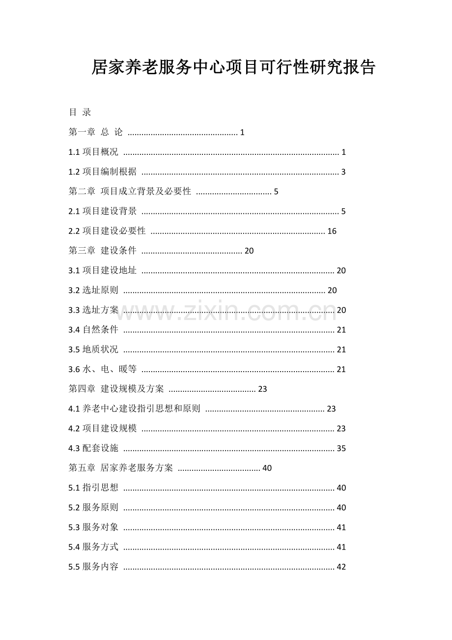 新版居家养老服务中心综合项目可行性研究应用报告.doc_第1页