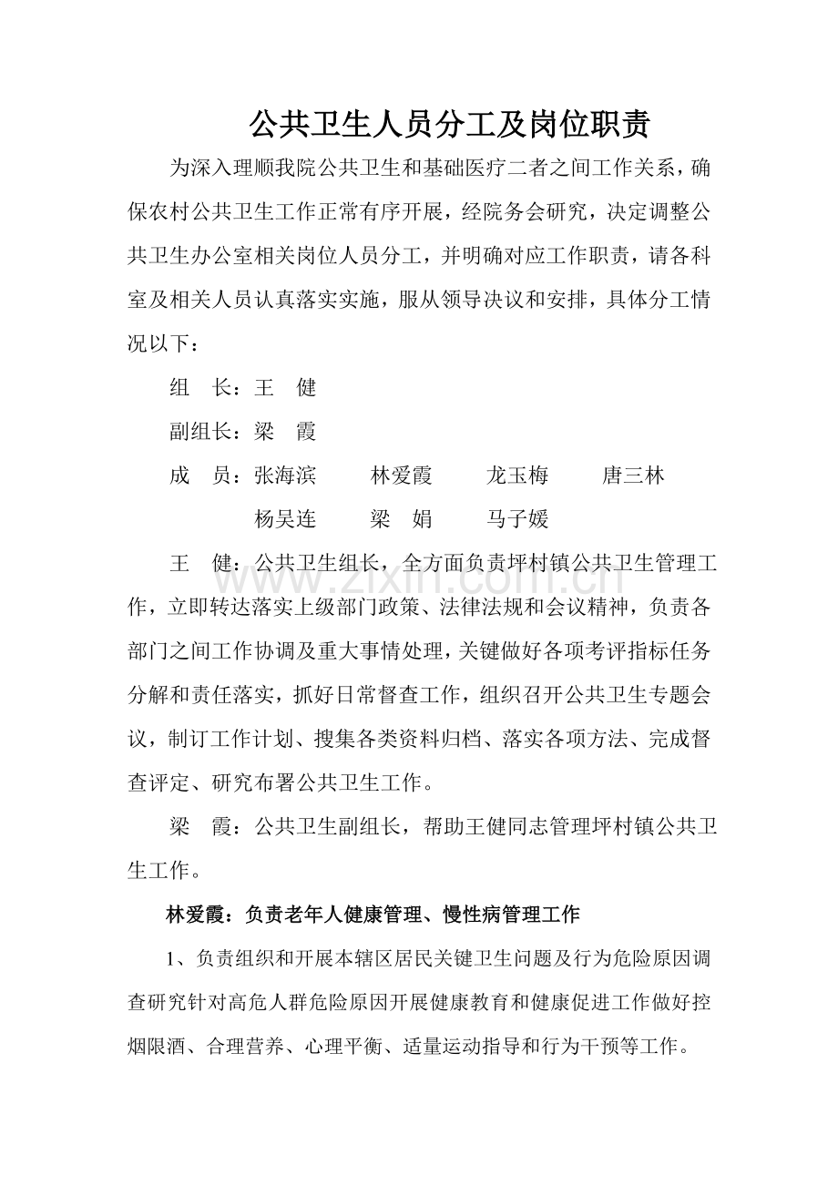 公共卫生人员分工及岗位基础职责.doc_第1页