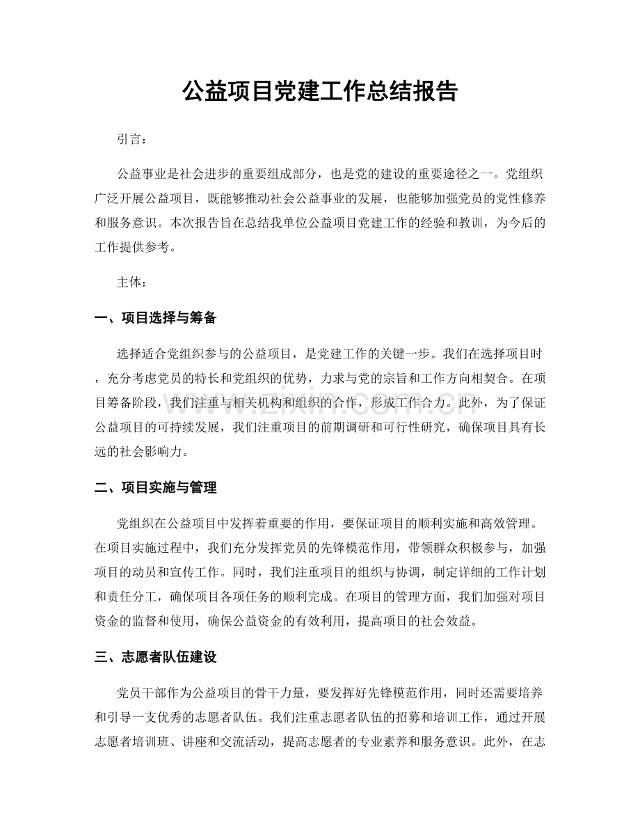 公益项目党建工作总结报告.docx_第1页