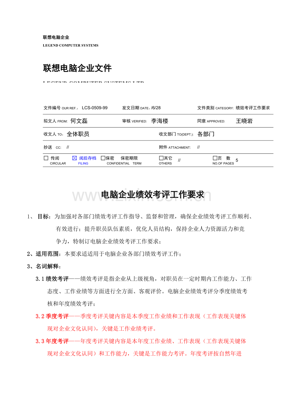 电脑公司绩效考核工作规定模板.doc_第1页