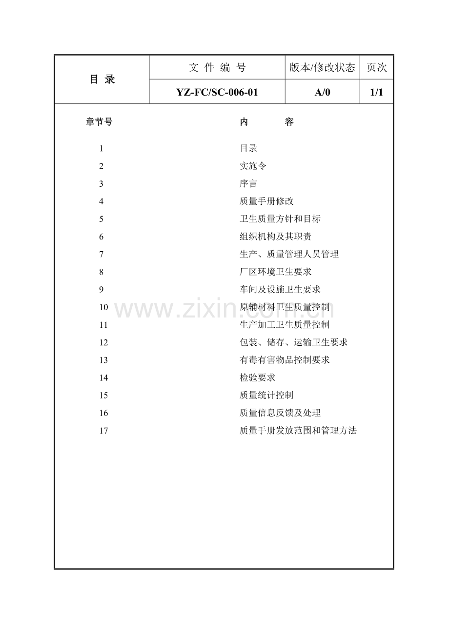 食品公司质量控制手册样本.doc_第1页