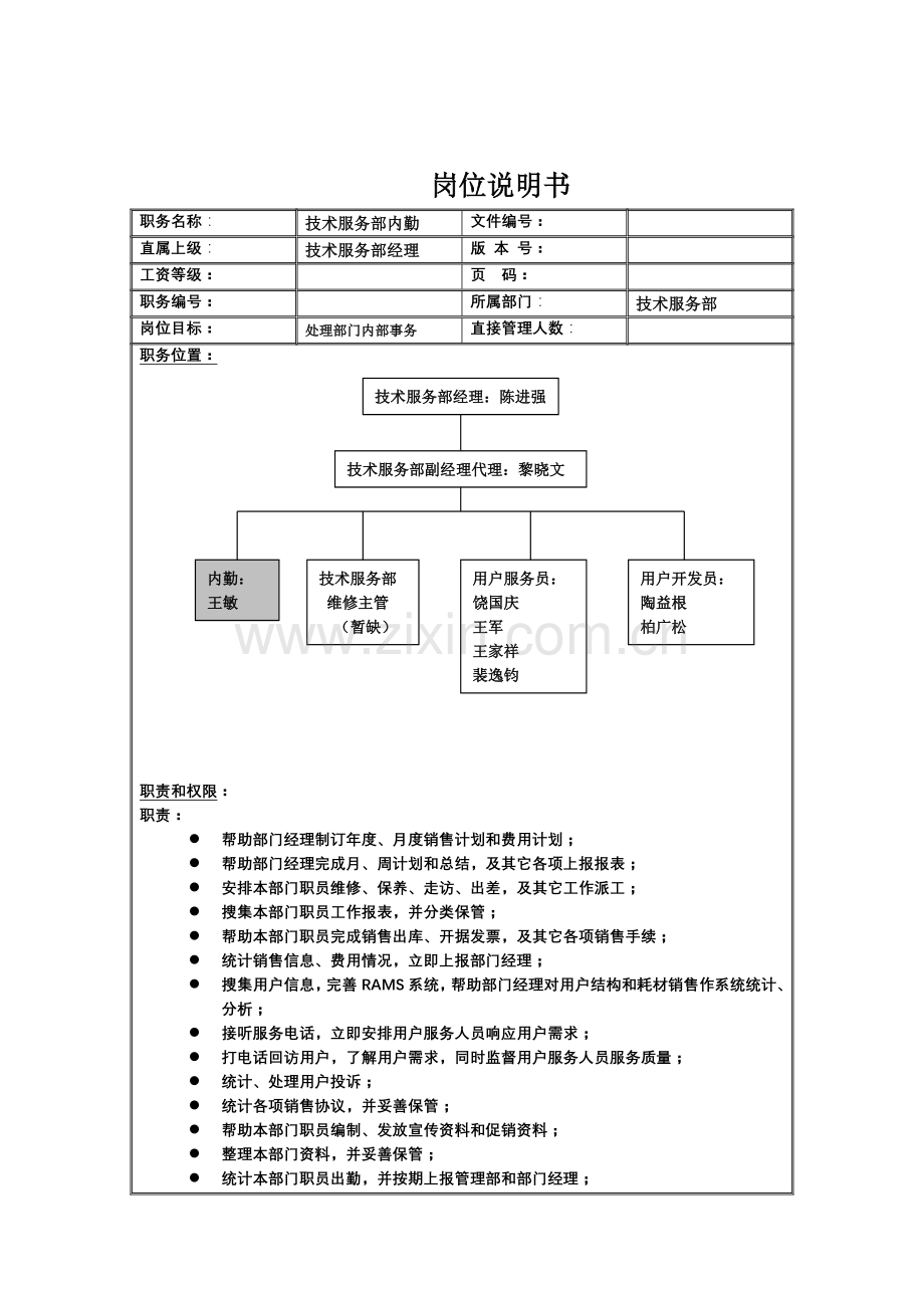 技术服务部内勤岗位职责样本.doc_第1页