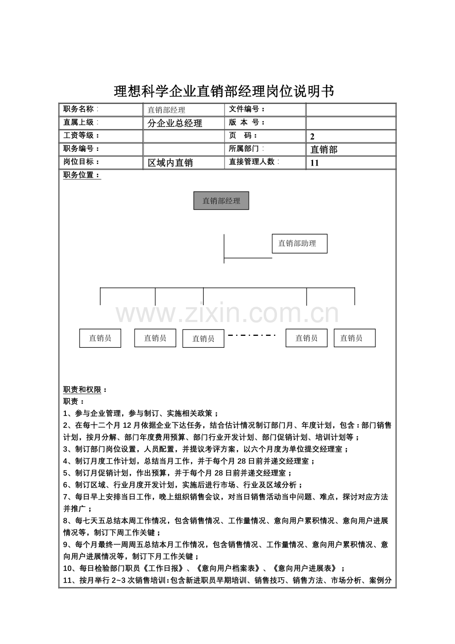 直销部经理岗位职责样本.doc_第1页