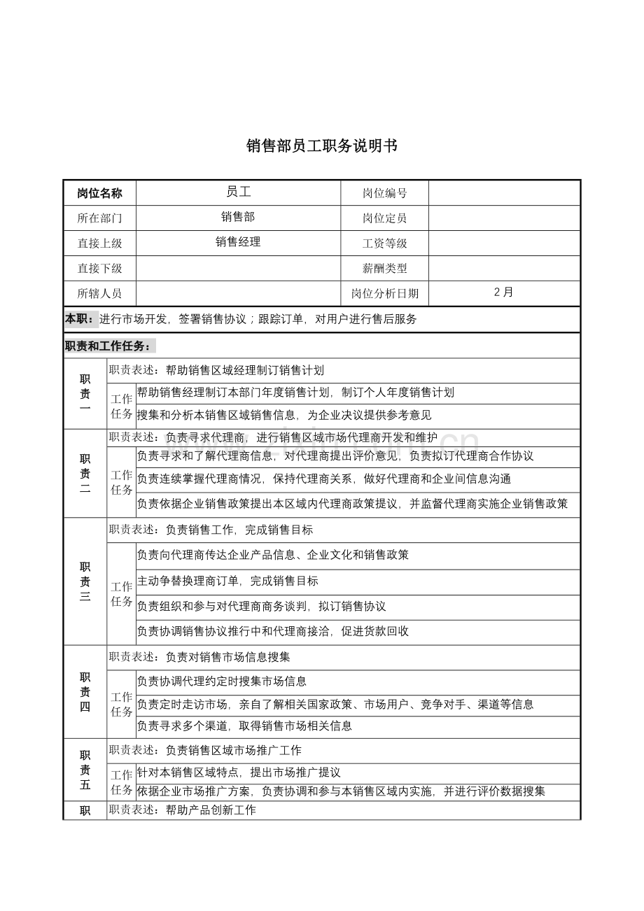 销售部业务员岗位职责样本.doc_第1页