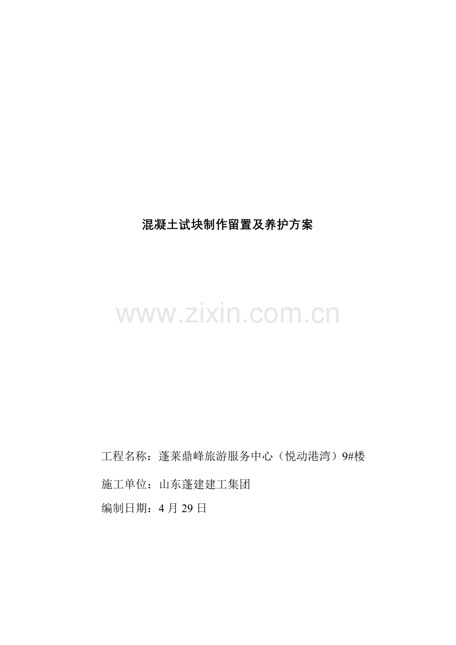 混凝土试块制作留置及养护专业方案.docx_第1页